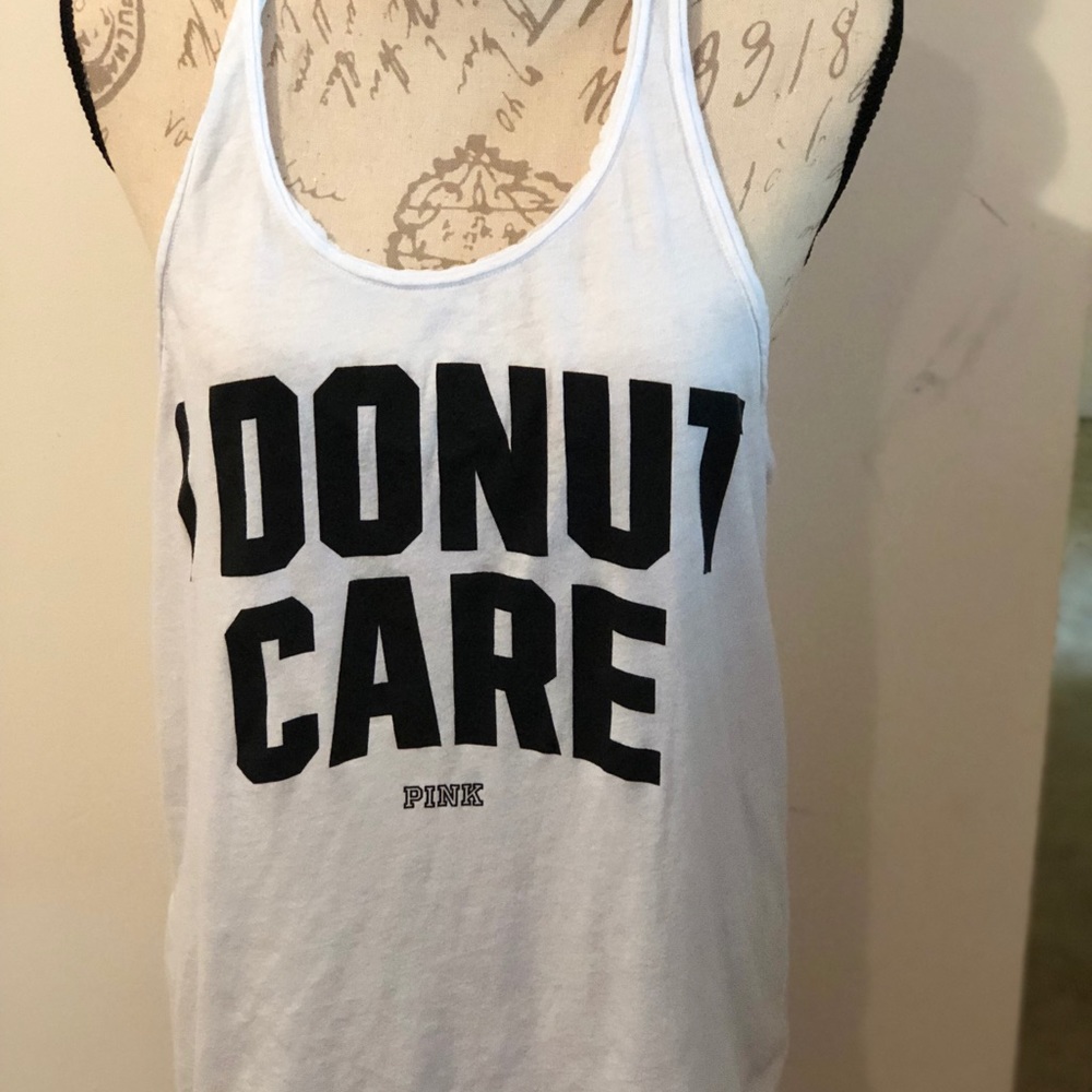 Pink “I donut care” tank top